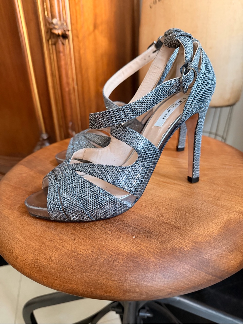 NEW LK BENNETT Megan Silver Strappy Sandals Size EU 37 US 6.5 Made in Italy